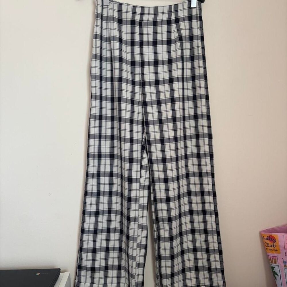 Princess-Polly Women's Euros Plaid Wide Leg Trousers Size US 2 Inseam 27"